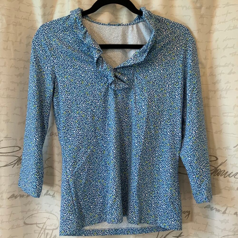 J. McLaughlin Catalina Cloth Ruffle Top Blue Print Small